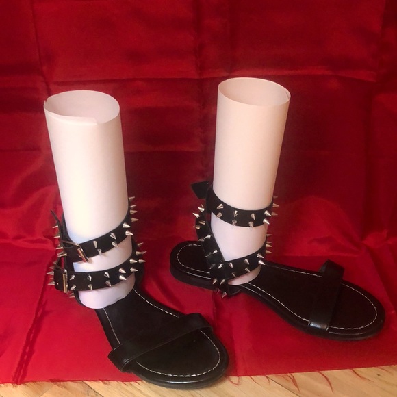 Spiked sandals wrap around new without tags size 7.5 womens goth style black - Picture 1 of 5